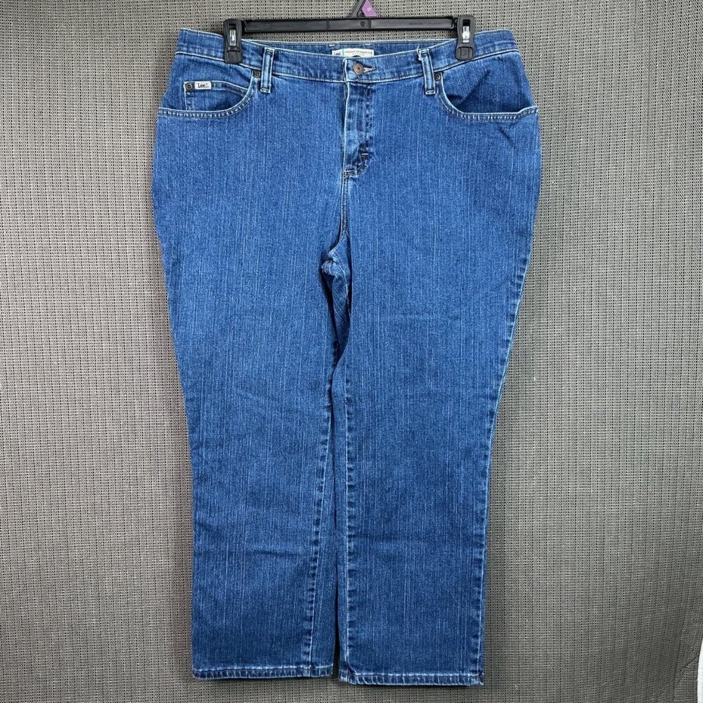 Lee Womens Size 16W Petite Blue Relaxed Straight Leg Mid-Rise Denim Jeans